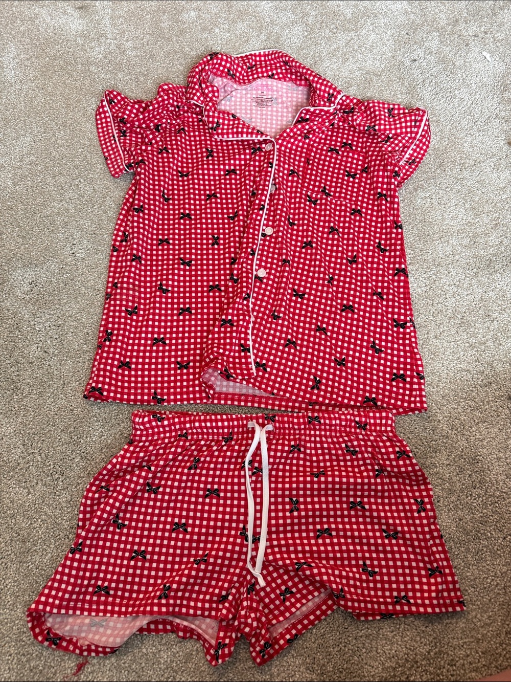 Cozy Couture Red Gingham Bow-Print Pajama Set
